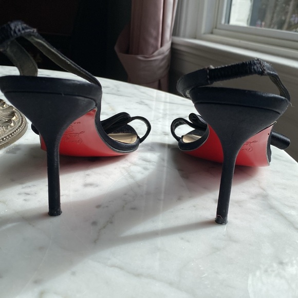 Christian Louboutin sling back open toe satin bow heel - Picture 4 of 6